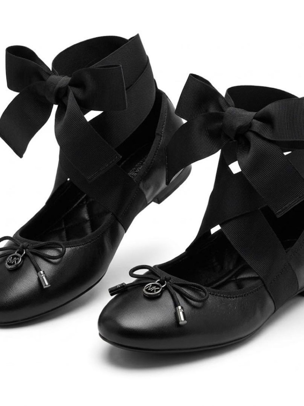 Michael Kors Black Leather Ballet Flats with Ribbon Ankle Tie Size 7